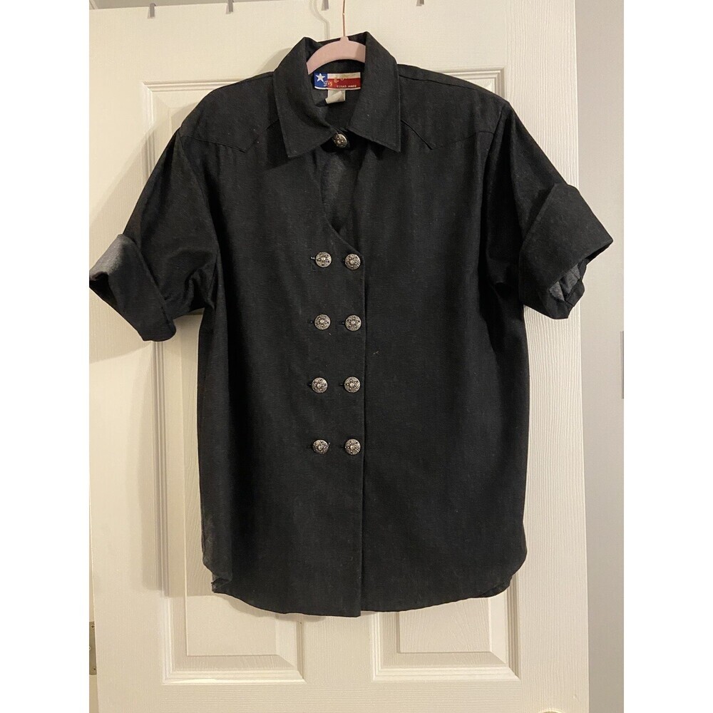 Vintage Liz E. Parker Texas Jacket Black Denim Shirt size 8 MEDIUM